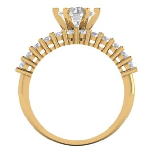 1.66 Carat Round Cut Clear VVS1 Ideal Zircon 14k Yellow Gold Solitaire W/Accents Wedding Anniversary Ring Band Set Size 8.25