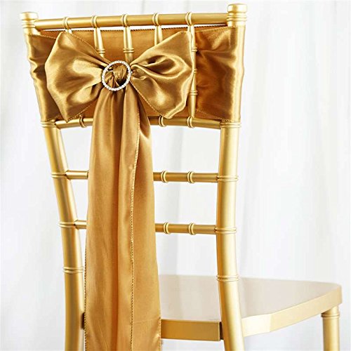 TABLECLOTHSFACTORY 5pcs Gold Satin Chair Sashes Tie Bows Catering Wedding Party Decorations 6 x106