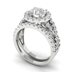 Clara Pucci 1.92 ct Round Cut Clear Simulated Diamond 14k White Gold Halo Solitaire W/Accents Wedding Bridal Ring Band Set Sz 10