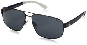 polo ralph lauren men's ph3112 aviator sunglasses, matte navy blue/grey, 62 mm