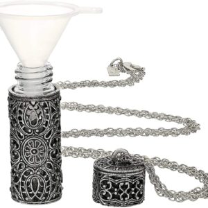 1928 Jewelry Women's Antiqued Pewter Filigree Covered 3.69 Ml Glass Vial Pendant Necklace Enhancer, 30