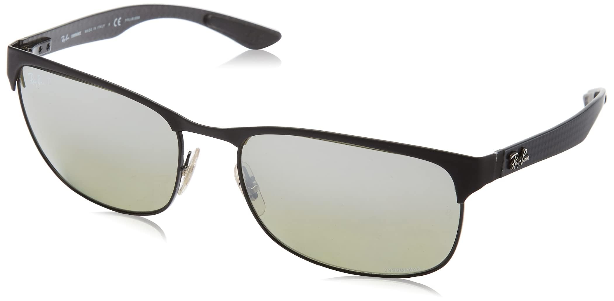 Ray-Ban Men's RB8319CH Chromance Square Sunglasses, Matte Black On Black/Polarized Grey Mirrored Silver, 60 mm