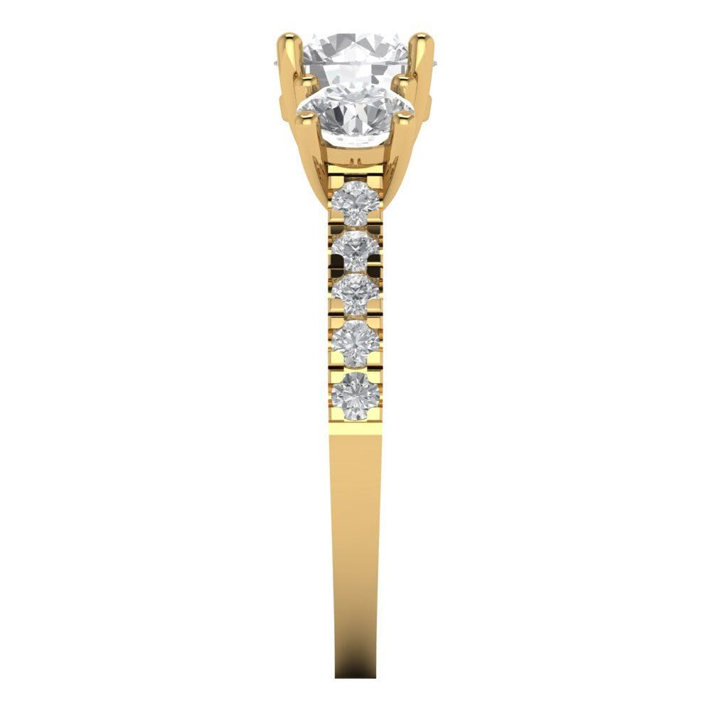 2.02 Ct Round Cut Clear Simulated Diamond 14K Yellow Gold Solitaire with Accents 3 Stone Engagement Anniversary Ring Size 4.5