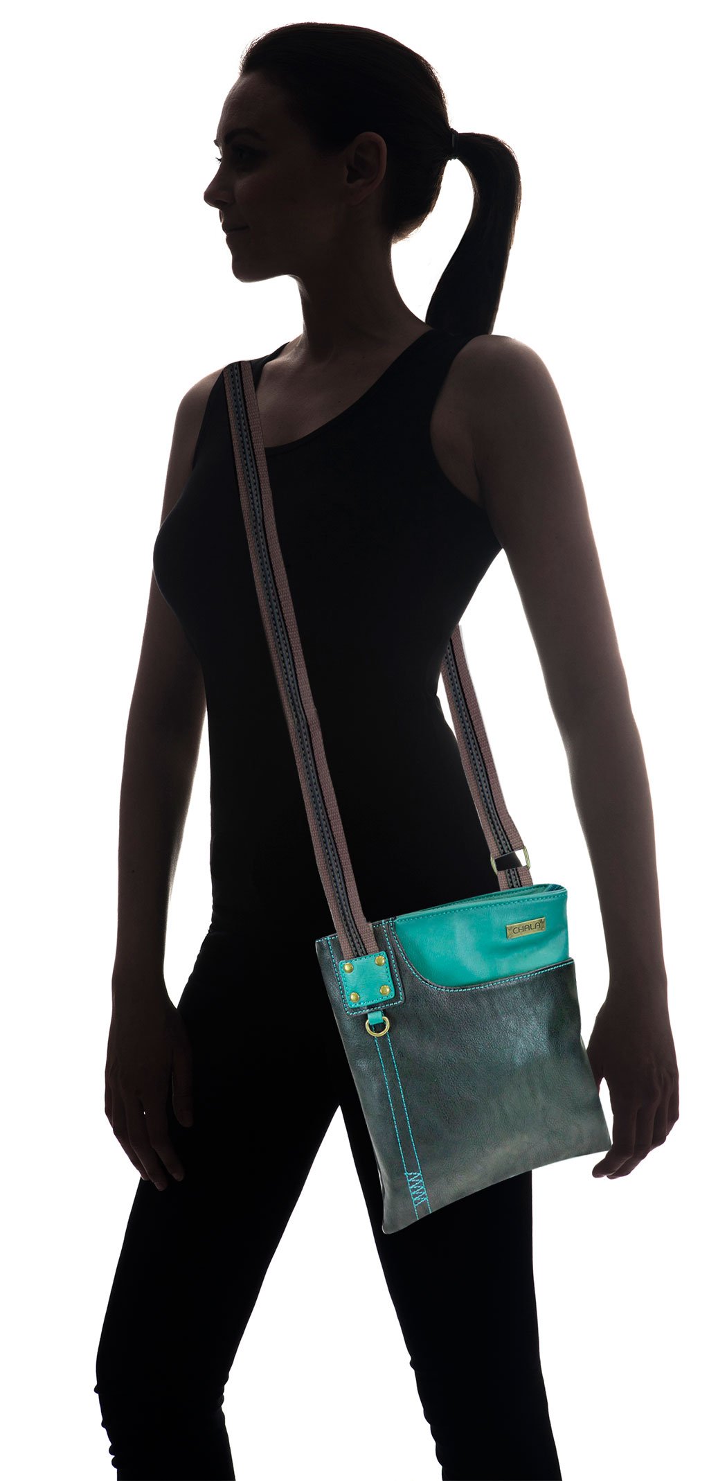 CHALA SWING Pack Smartphone Cross-Body Purse Purse Charm (Black_ Mini Teal Cat)