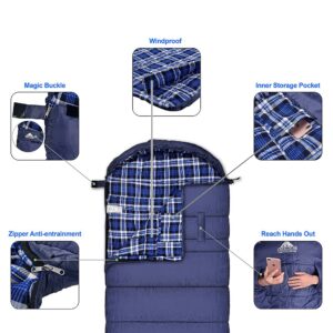 AGEMORE Cotton Flannel Sleeping Bag XL for Camping, Envelope Sleeping Bags for Adults 91"X35", Great for 3-4 Season Traveling, Hiking & Outdoor Activities, Waterproof Comfort with Compression Sack