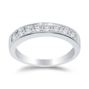 size - 8 - solid 14k white gold 3.5mm round cut eight stone anniversary ring wedding band cz cubic zirconia 3/4 cttw.