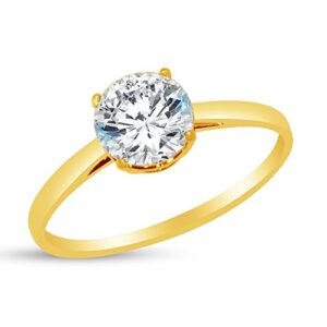 Size - 8 - Solid 14k Yellow Gold Round Cut Classic Thin Band Solitaire Wedding Engagement Ring CZ Cubic Zirconia 1.0ct.