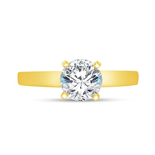 Size - 7.5 - Solid 14k Yellow Gold Round Cut Thick Band Classic Solitaire Wedding Engagement Ring CZ Cubic Zirconia 1.0ct.