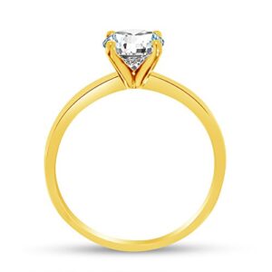 Size - 7.5 - Solid 14k Yellow Gold Round Cut Thick Band Classic Solitaire Wedding Engagement Ring CZ Cubic Zirconia 1.0ct.