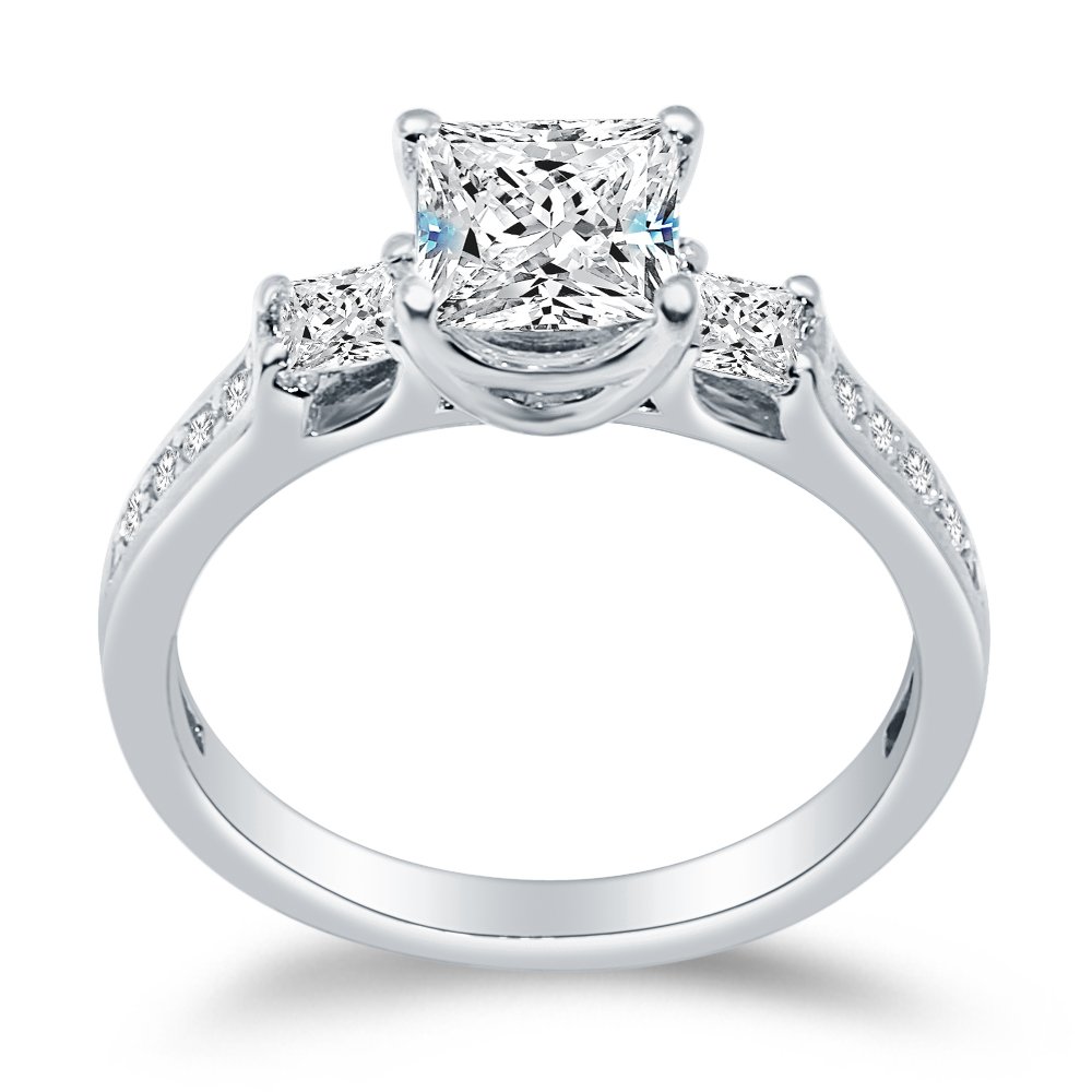 Size - 4.5-925 Sterling Silver Princess Cut 3 Stone With Accents Solitaire Engagement Ring CZ Cubic Zirconia (1.50cttw., 1.0ct. Center)