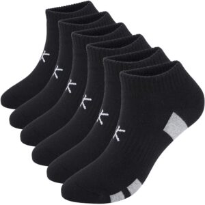 KONY Women's 6 Pairs Thick Cotton Cushioned Low Cut Ankle Black Athletic Socks Mesh No Show Running Socks Size 6-9 (Black - 6 Pairs)