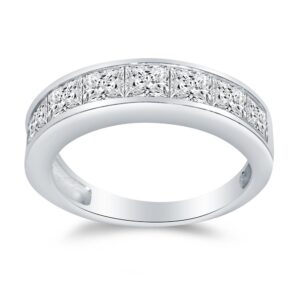 size - 7 - solid 14k white gold 4mm princess cut invisible anniversary ring wedding band cz cubic zirconia 1.50cttw.