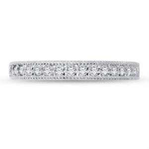 size - 8.5 - solid 14k white gold 3mm round cut milgrain pave set anniversary ring wedding band cz cubic zirconia 1/2 cttw.