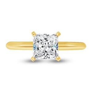 size - 5.5 - solid 14k yellow gold princess cut knife-edge four prong solitaire engagement ring cz cubic zirconia 1.0ct.