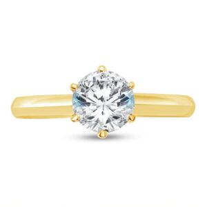 size - 7.5 - solid 14k yellow gold round cut six prong knife edge solitaire engagement ring cz cubic zirconia 1.25ct.