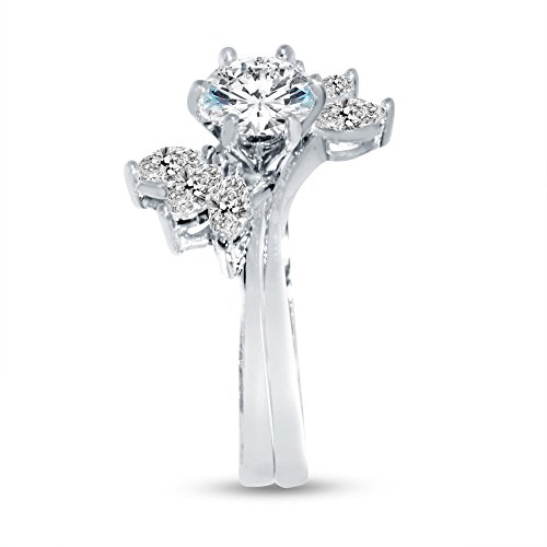 Sonia Jewels Size - 6.5-14k White Gold Round Cross Over Twisted Bridal Engagement Ring & Wedding Band CZ Cubic Zirconia (1.0cttw.50ct. Center)