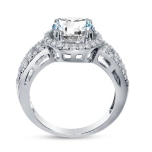 Size - 7 - Solid 14k White Gold Round Cut Big Large Wide Halo Solitaire Engagement Ring CZ Cubic Zirconia (4.0cttw., 2.50ct. Center)