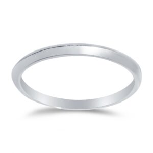 Size - 7.5 - Solid 14k White Gold 2mm Plain Classic Traditional Knife Edge Anniversary Ring Wedding Band