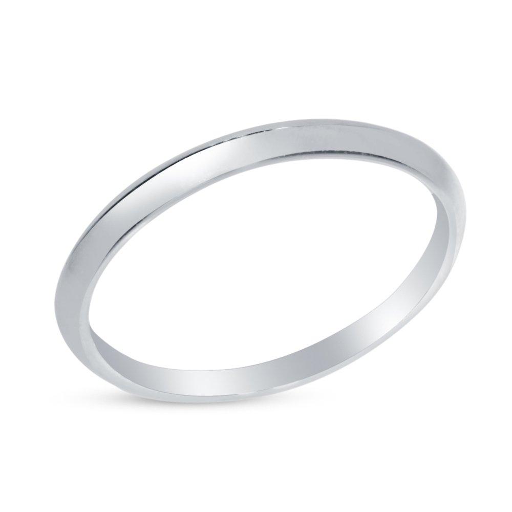 Size - 7.5 - Solid 14k White Gold 2mm Plain Classic Traditional Knife Edge Anniversary Ring Wedding Band