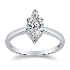 Size - 5 - Solid 14k White Gold Marquise Cut One Solitaire Wedding Engagement Ring CZ Cubic Zirconia 1.0ct.