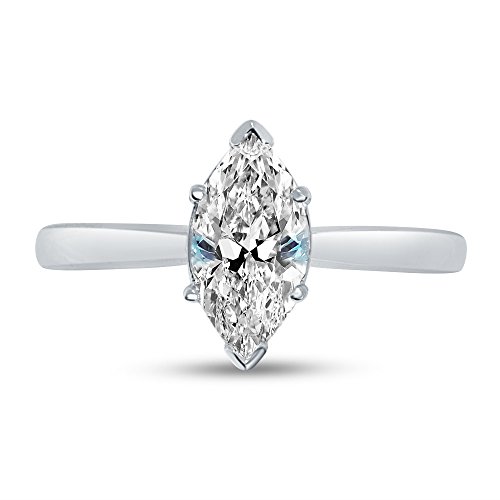 Size - 5 - Solid 14k White Gold Marquise Cut One Solitaire Wedding Engagement Ring CZ Cubic Zirconia 1.0ct.