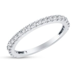 Size - 7 - Solid 14k White Gold 2mm Round Cut Micro Pave Set Anniversary Ring Wedding Band CZ Cubic Zirconia 1/2 cttw.