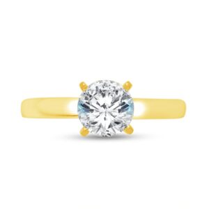 Size - 10 - Solid 14k Yellow Gold Round Cut Four Prong Solitaire Wedding Engagement Ring CZ Cubic Zirconia 1.0ct.