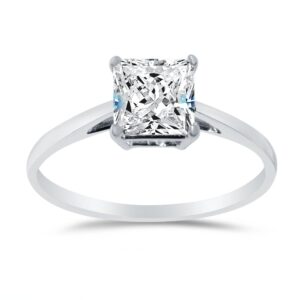 Size - 7.5 - Solid 14k White Gold Princess Cut Thin Band Solitaire Wedding Engagement Ring CZ Cubic Zirconia 1.0ct.