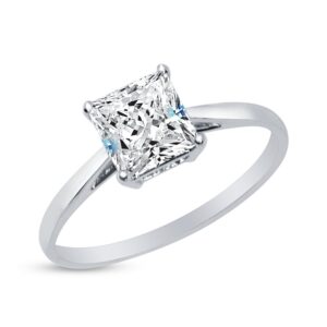 Size - 7.5 - Solid 14k White Gold Princess Cut Thin Band Solitaire Wedding Engagement Ring CZ Cubic Zirconia 1.0ct.