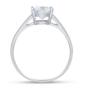 Size - 7.5 - Solid 14k White Gold Princess Cut Thin Band Solitaire Wedding Engagement Ring CZ Cubic Zirconia 1.0ct.