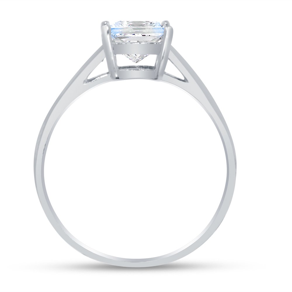 Size - 7.5 - Solid 14k White Gold Princess Cut Thin Band Solitaire Wedding Engagement Ring CZ Cubic Zirconia 1.0ct.