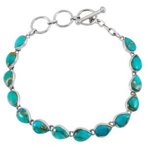 turquoise link bracelet sterling silver 925 genuine turquoise & gemstones (turquoise)