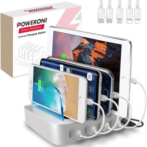 Poweroni USB Charging Dock - 4-Port - Fast Charging Station for Multiple Devices Apple - Multi Device Charger Station - Compatible with Apple iPad iPhone and Android Cell Phone and Tablet