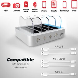 Poweroni USB Charging Dock - 4-Port - Fast Charging Station for Multiple Devices Apple - Multi Device Charger Station - Compatible with Apple iPad iPhone and Android Cell Phone and Tablet