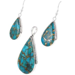 Turquoise Necklace Pendant & Earrings Set Genuine Turquoise 20" Necklace (Teal/Matrix Turquoise)