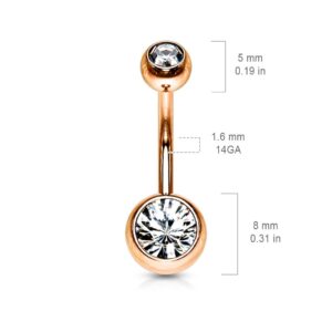 FIFTH CUE 14G & 16G Double Jeweled Basic Navel Ring Rose Gold IP Over 316L Surgical Steel (16GA - 5/16" 8mm - 4 x 6mm Balls - Smaller than 14GA version)