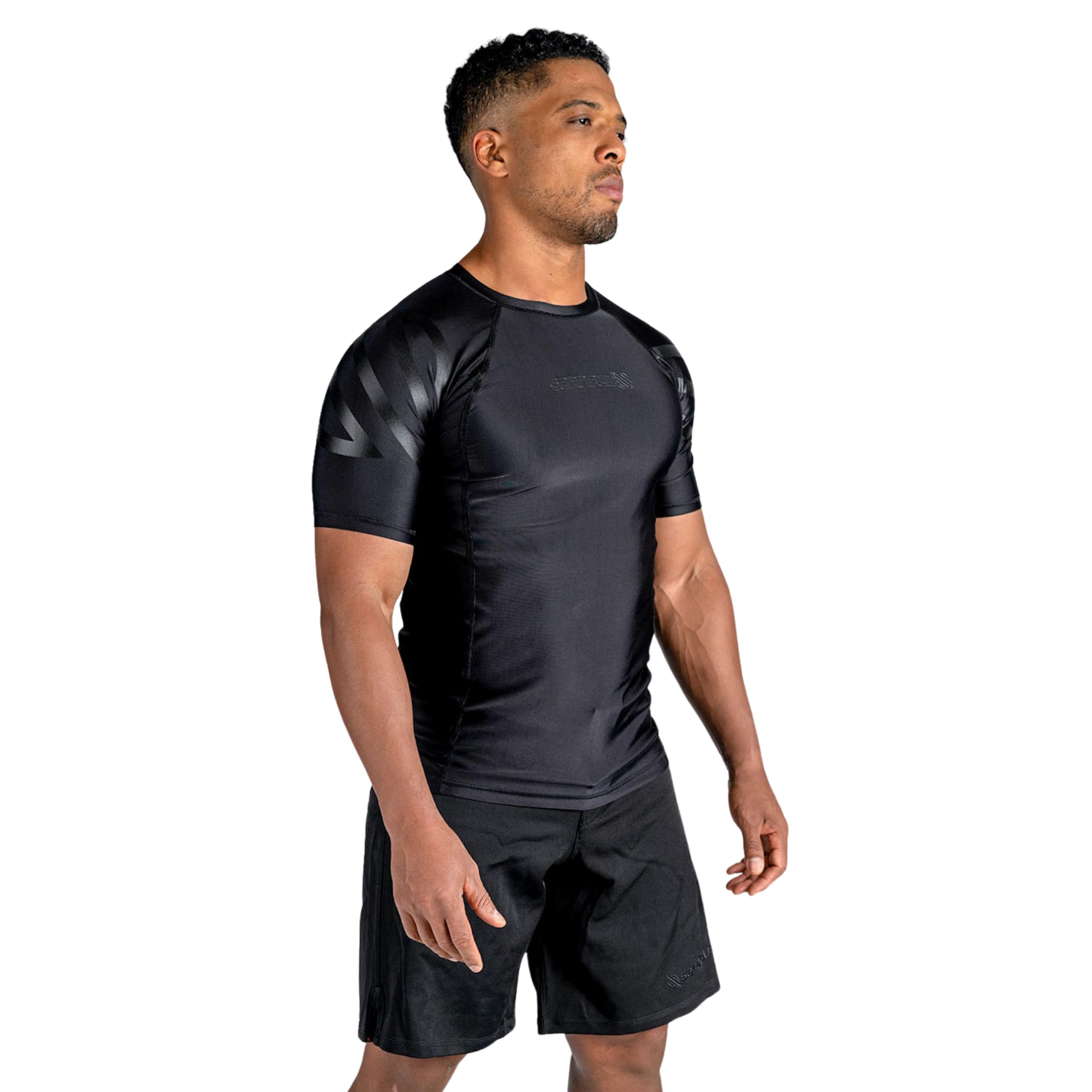 Sanabul Essentials Short Sleeve Compression Shirt for Men | Jiu Jitsu BJJ T Shirt (Large, All Black)