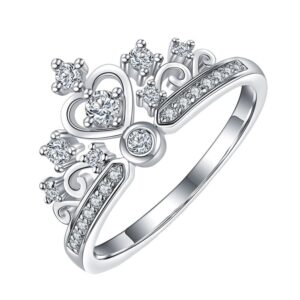 White Gold Plated Simple Princess Crown with Cubic Zircon Crystal Wedding Engagement Ring Fashion Jewelry (6)