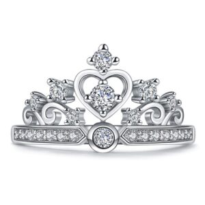 White Gold Plated Simple Princess Crown with Cubic Zircon Crystal Wedding Engagement Ring Fashion Jewelry (6)