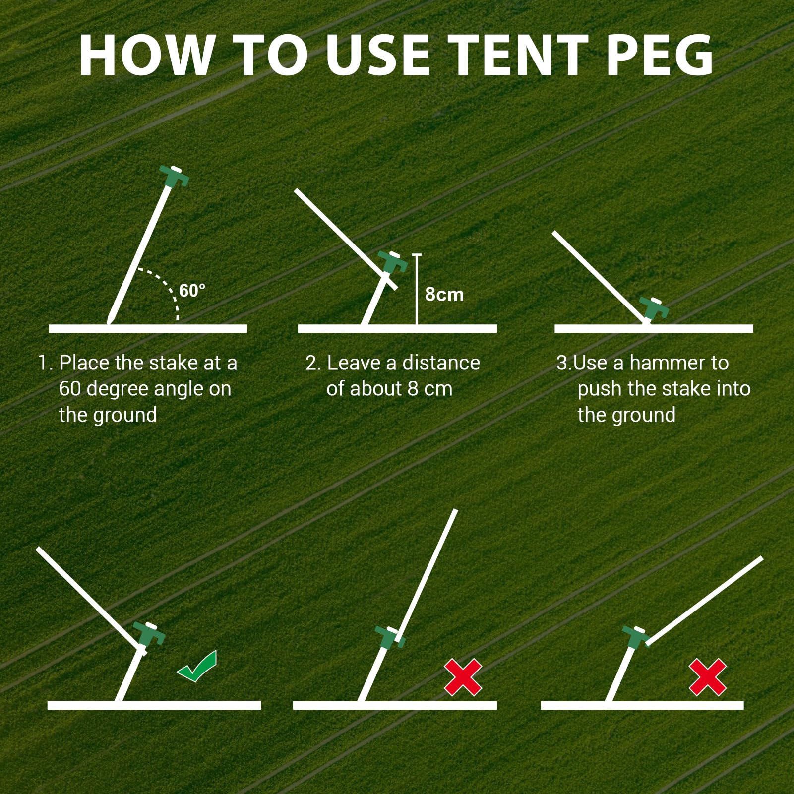 Eurmax USA Galvanized Non-Rust Camping Family Tent Pop Up Tent Stakes Canopy Anchors Heavy Duty 10pc-Pack, with 4x10ft Ropes & 1 Green Stopper