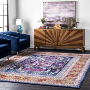 nuloom vintage lorena tribal area rug, 7x9, navy