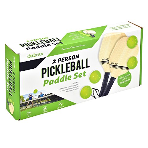 GoSports Wood Pickle Ball Starter Set - Includes 2 Wooden Paddles, 4 Official Pickleballs & Backpack Tote