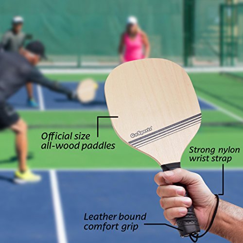 GoSports Wood Pickle Ball Starter Set - Includes 2 Wooden Paddles, 4 Official Pickleballs & Backpack Tote