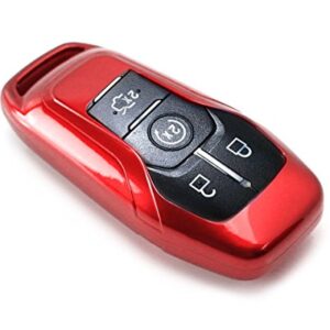 iJDMTOY Glossy Metallic Red Exact Fit Key Fob Shell Cover Compatible with Ford or Lincoln 4/5-Button Intelligent Access Key