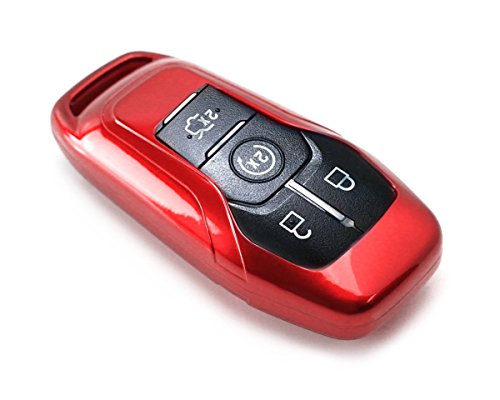 iJDMTOY Glossy Metallic Red Exact Fit Key Fob Shell Cover Compatible with Ford or Lincoln 4/5-Button Intelligent Access Key