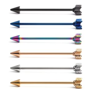 ruifan 6pcs 14 gauge arrow industrial barbell cartilage earring body piercing jewelry 1 1/2 inch(38mm) - mix color