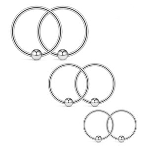 ruifan 18g 8mm 10mm 12mm nose hoop lip eyebrow tongue helix tragus cartilage septum piercing ring 6pcs - silver