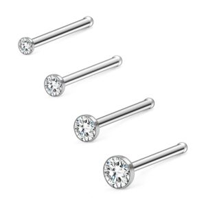 ruifan 4pcs 18g 316l surgical steel 1.5mm 2mm 2.5mm 3mm jeweled clear round diamond cubic zirconia crystal nose bone studs rings pin piercing jewelry - silver