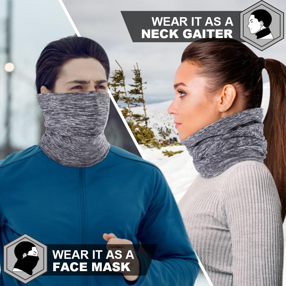 WTACTFUL Windproof Fleece Neck Warmer Thermal Snoods Scarf Ski Face Mask Thick Cover Bandana for Cold Weather Keep Warm Winter Outdoor Snowboard Skiing Cycling Hunting Men Women Gray