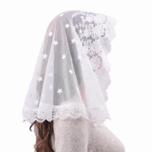 TREORSI White Veil Lace Mantilla Catholic Church Chapel Veil Head Covering Latin Mass